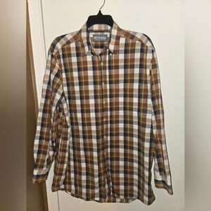 Men's Plaid Shirt - Brown and White Size M